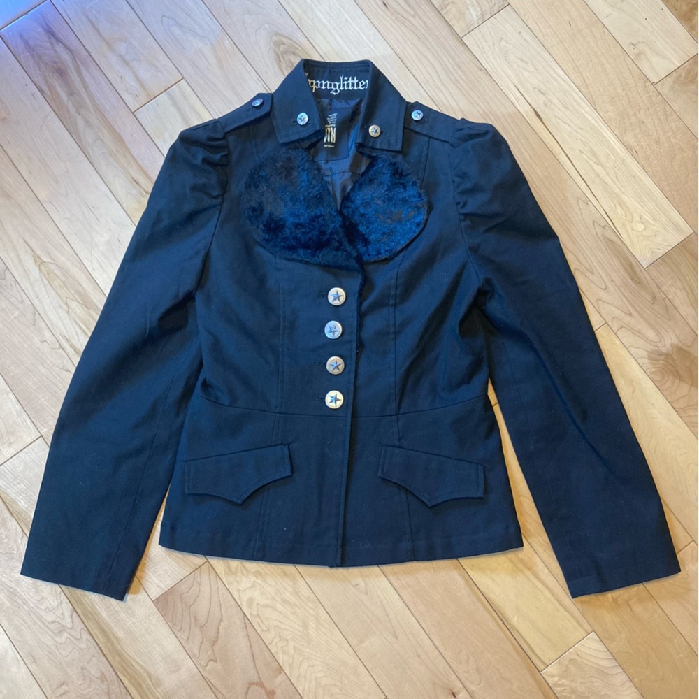 Black Peace Now Military Style Jacket Velvet collar metal buttons size medium - Picture 1 of 11
